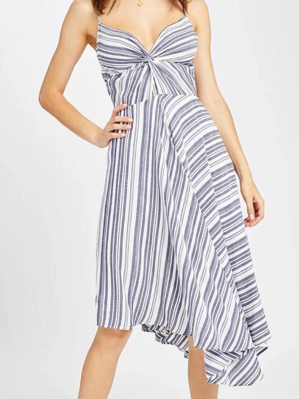 Gentle Fawn Mischa White Blue Stripe Coastal Asymmetrical Midi Dress Size 6 - Picture 1 of 8